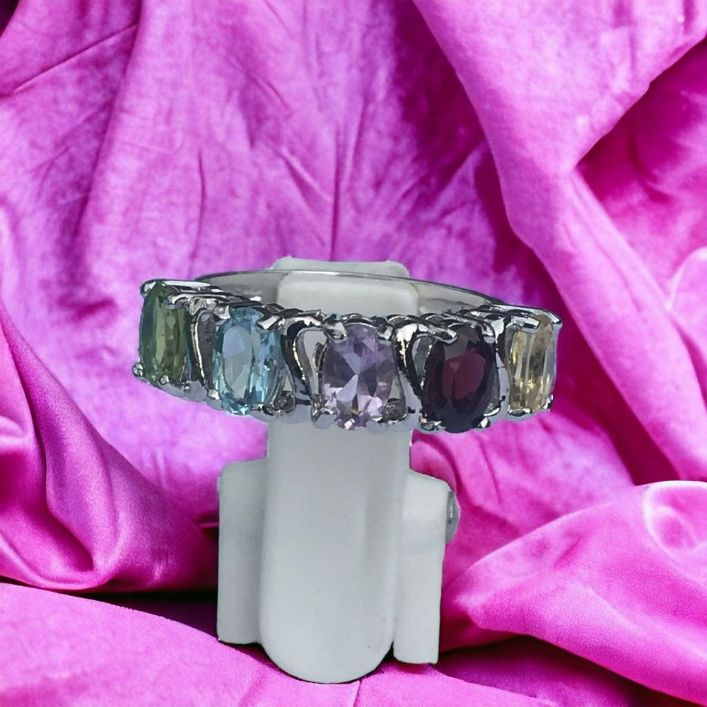 Lovely Sterling Silver Women's Multi-Stone Ring, Size 7, Garnet Amethyst Topaz - Picture 5 of 10
